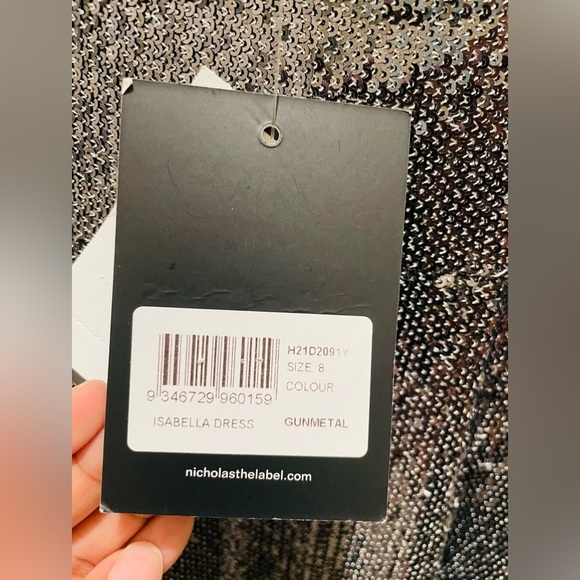 NWT NICHOLAS Isabella Sequined Mini Dress Gunmetal Rhinestone fringe - Picture 9 of 16